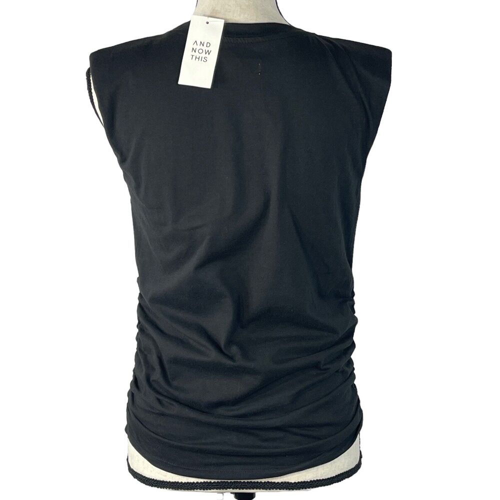 And Now This X-Small Top Tee Sleeveless Crew Neck Ruched Sides Shoulder Pads - Picture 4 of 8